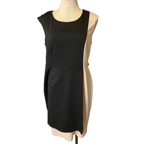 Connected Dress 12 Black Brown Panel Stretch Sheath  Washable Career Church - Picture 1 of 5